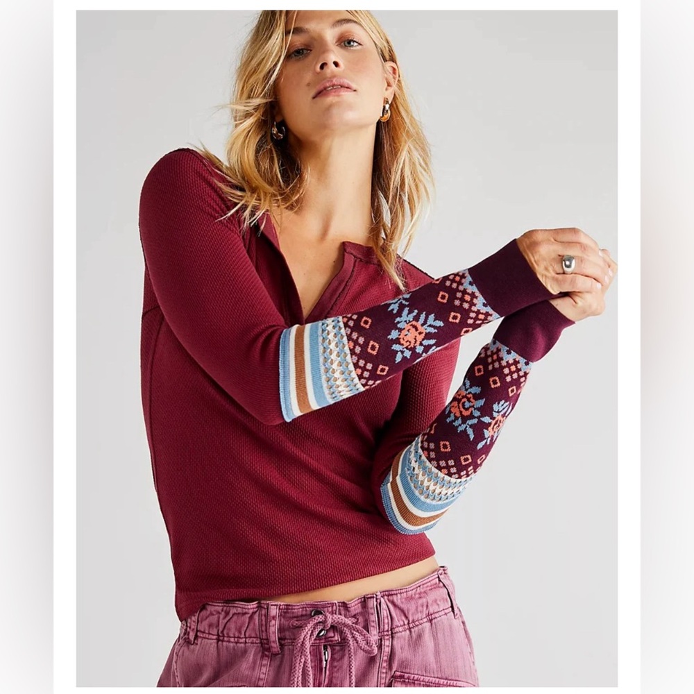 Free People We The Free Mikah Layering Thermal Cuff Wine Women Size Small